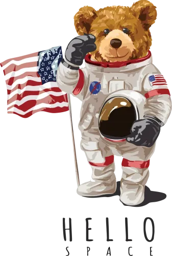 Shirts Graphic Tees: Teddy Bear Astronaut - Vintage Space Adventure