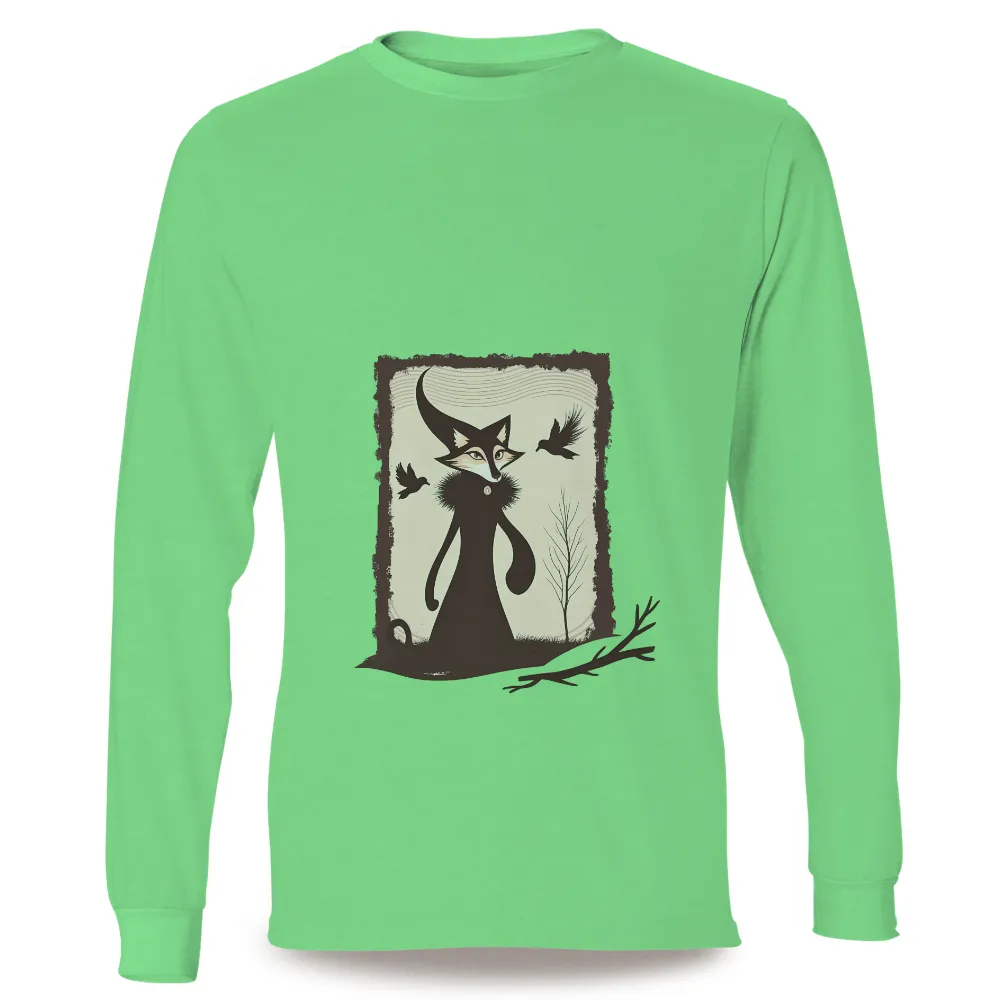 TShirt Design: Enigmatic Fox in the Forest| serene forest background