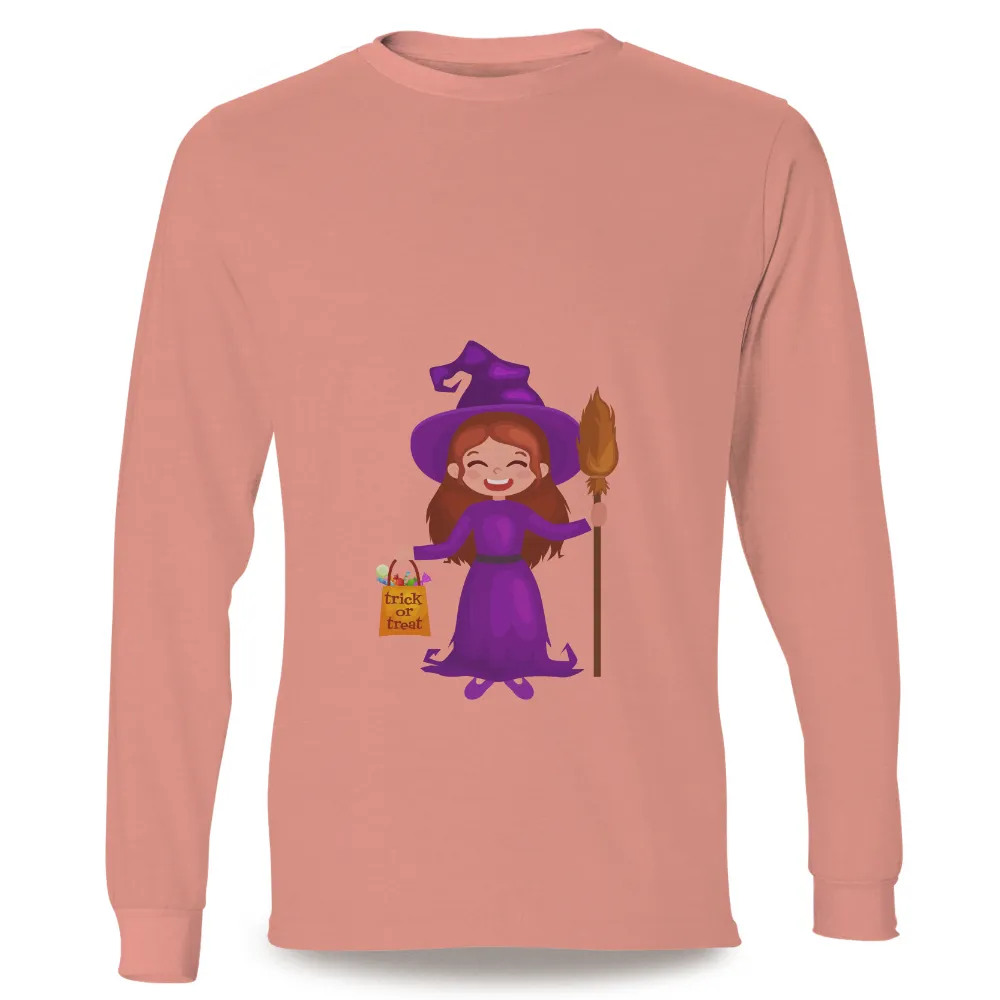 Tee Shirts Printed: Cheerful Witch in Purple Dress for Halloween|halloween 2022 shirt