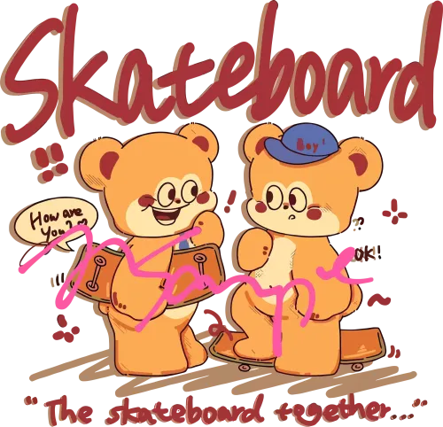 Custom Tee Shirts: Skateboarding Friends - Teddy Bears on Wheels