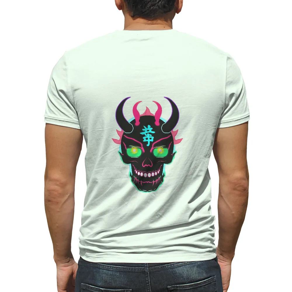 Custom T-Shirt Printing: Neon Samurai Skull - Cyberpunk Art|bright neon orange t shirts