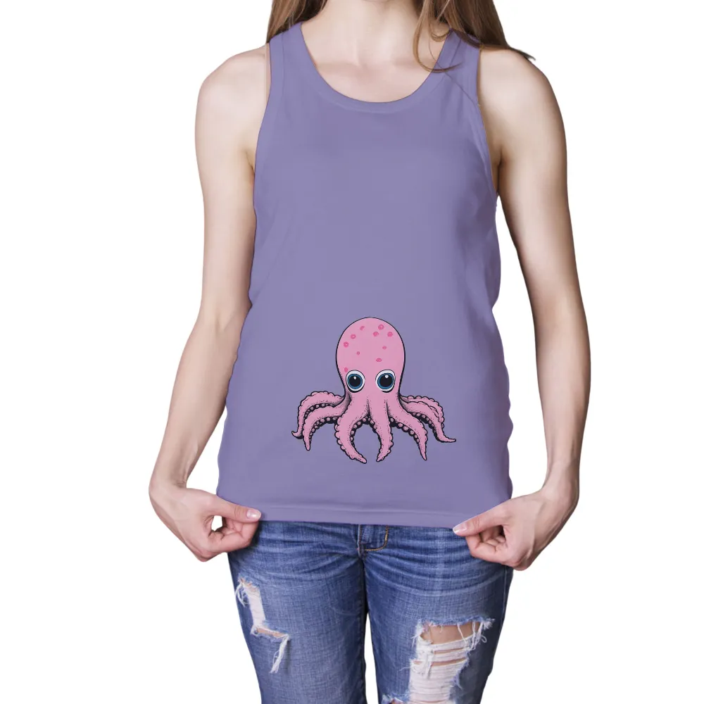 Charming Pink Octopus Graphic - Whimsical Retro Design|vintage summer tees