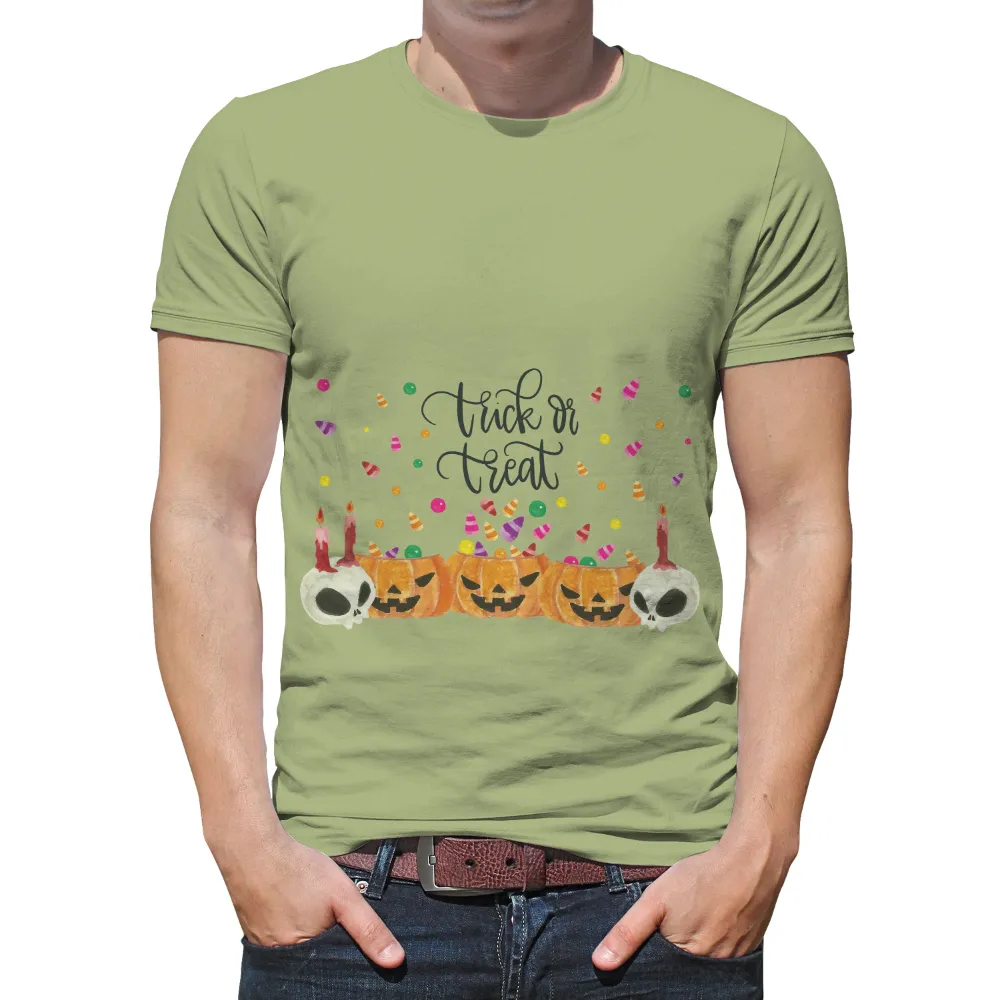 Tee Shirts Printed: Trick or Treat Halloween Design|men halloween t shirts for adults