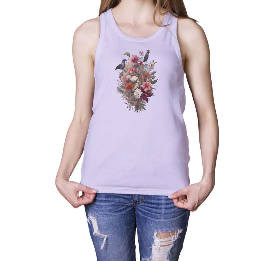 T-Shirt Printing: Birds and Flowers in Enchanted Forest|sunlight magic print shirt