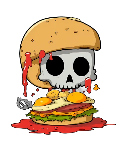 Customized Tee Shirts: Skull Burger - Dark Humor Meets Culinary Delight