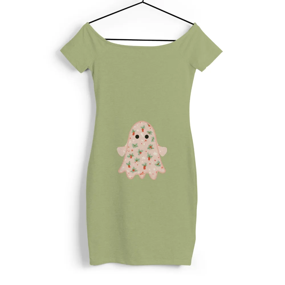 Tee Shirts Printed: Whimsical Ghost with Nature's Touch|lady pink graffiti