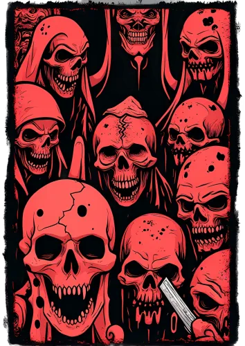 Graphic Tees: Red Skulls - Artistic Horror Design