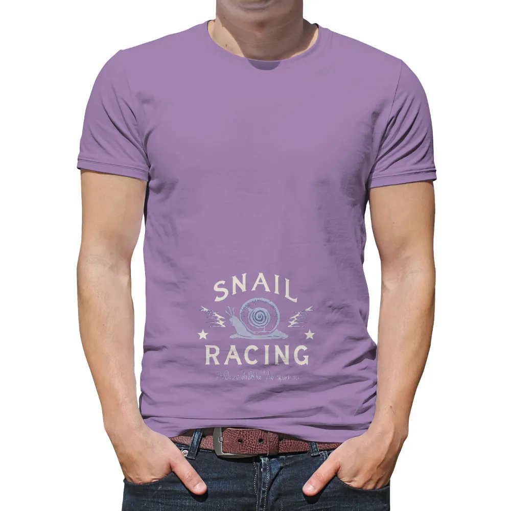 Custom Printing: Snail Racing - Humor, Whimsical, Cartoon, Stars, Speed|cartoon with blue shirt