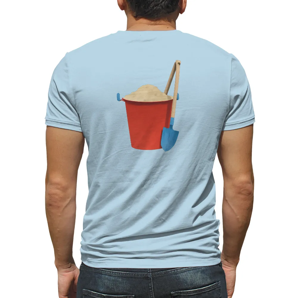 T-Shirts Design: Beach Days with Red Bucket and Blue Shovel|men's summer shirts 2022