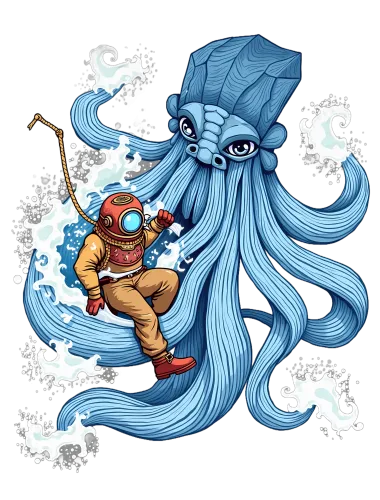 T-Shirts Pattern: Deep-Sea Diver vs Colossal Blue Octopus