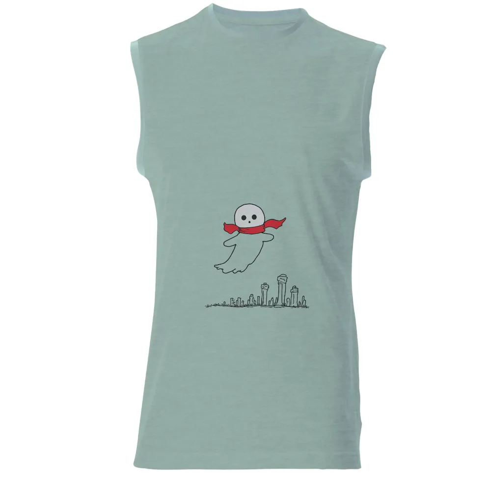 Luna: Ghostly Figure in a Futuristic City - T-Shirts Design|animal crossing ghost shirt