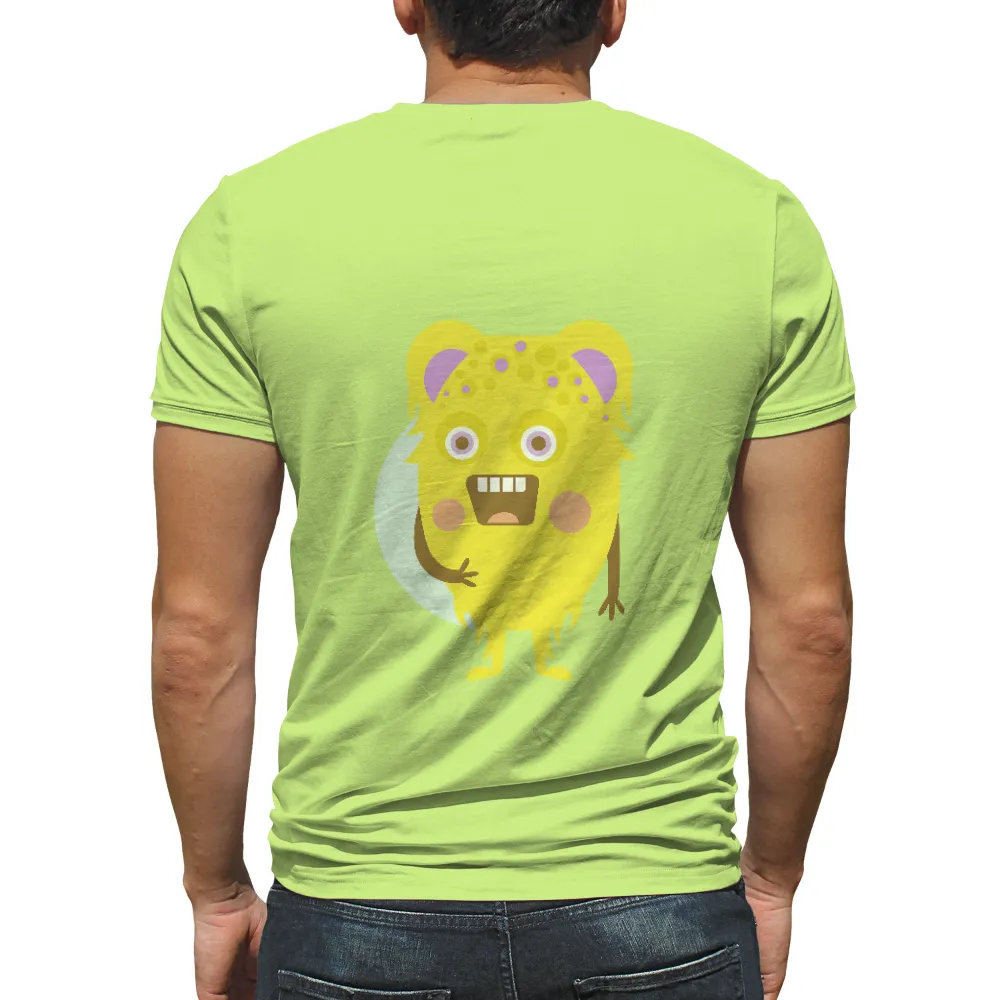 Graphic Tees: Whimsical Yellow Monster Adventure|men's art cotton colorful printed loose casual shirts