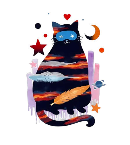 Customized Tee Shirts: Whimsical Night Sky Cat with Celestial Elements