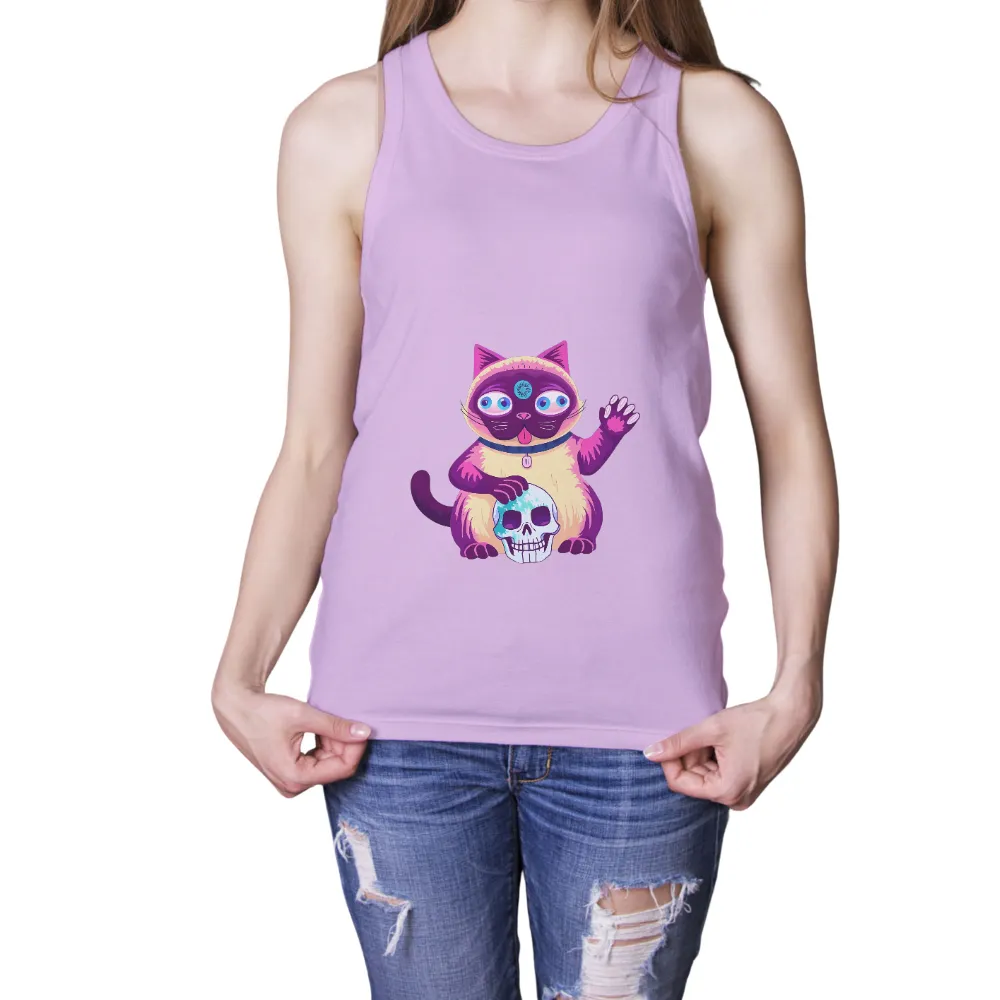 Tee Shirt Printing: Mystical Cat with Third Eye and Skull - Artistic Design|devin townsend space cat shirt