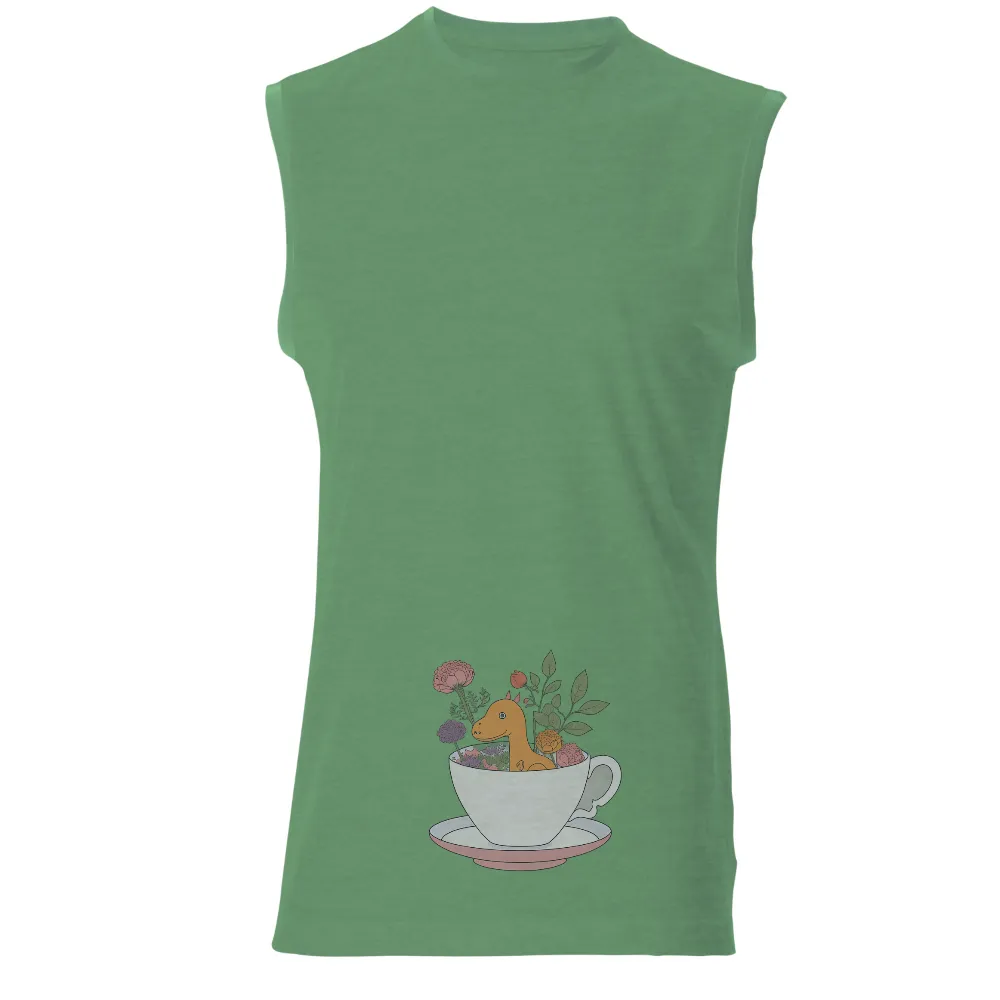 Graphic Tees: Whimsical Dino in a Teacup - Artistic Designs|valentines day dinosaur shirt