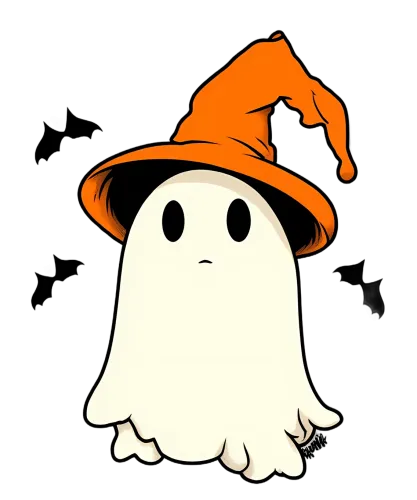 T-Shirts Custom: Friendly Ghost with Witch Hat - Halloween Fun