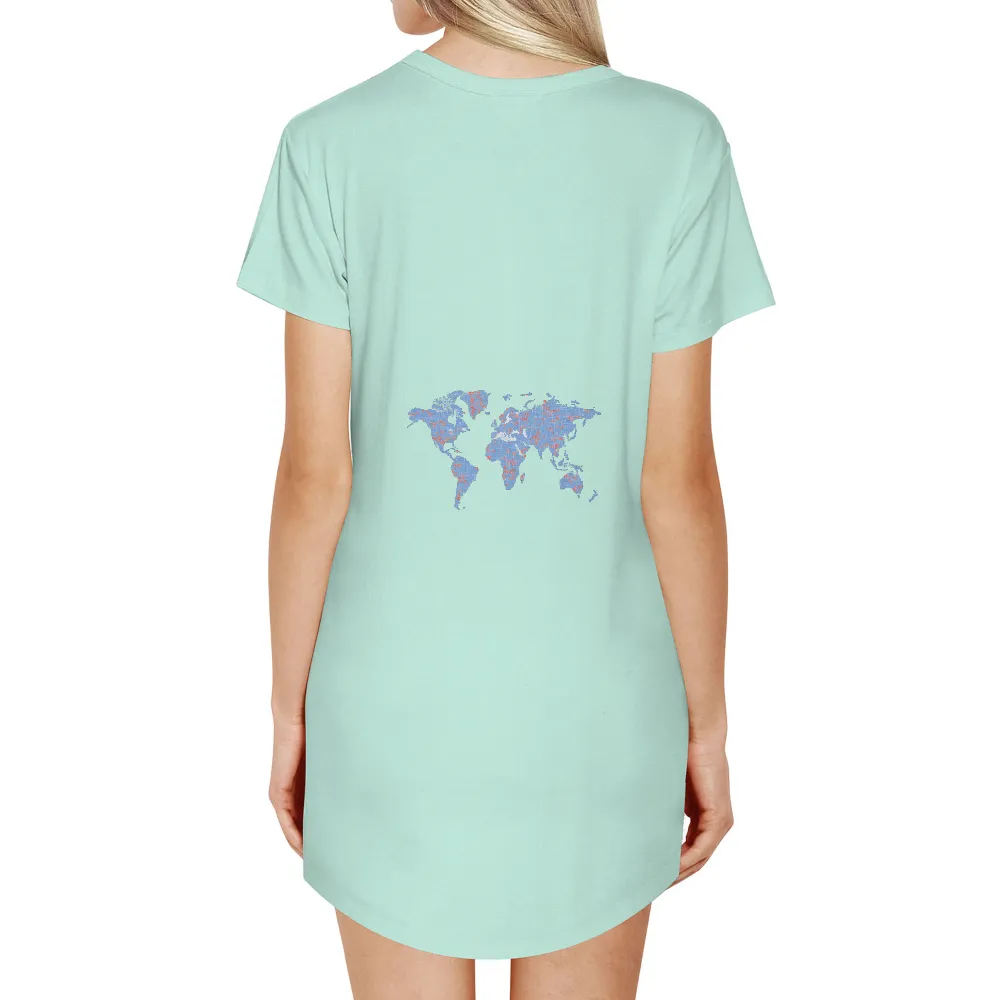 Custom Printing: World Map Grid - Vintage & Retro Design|blue and red graphic tee