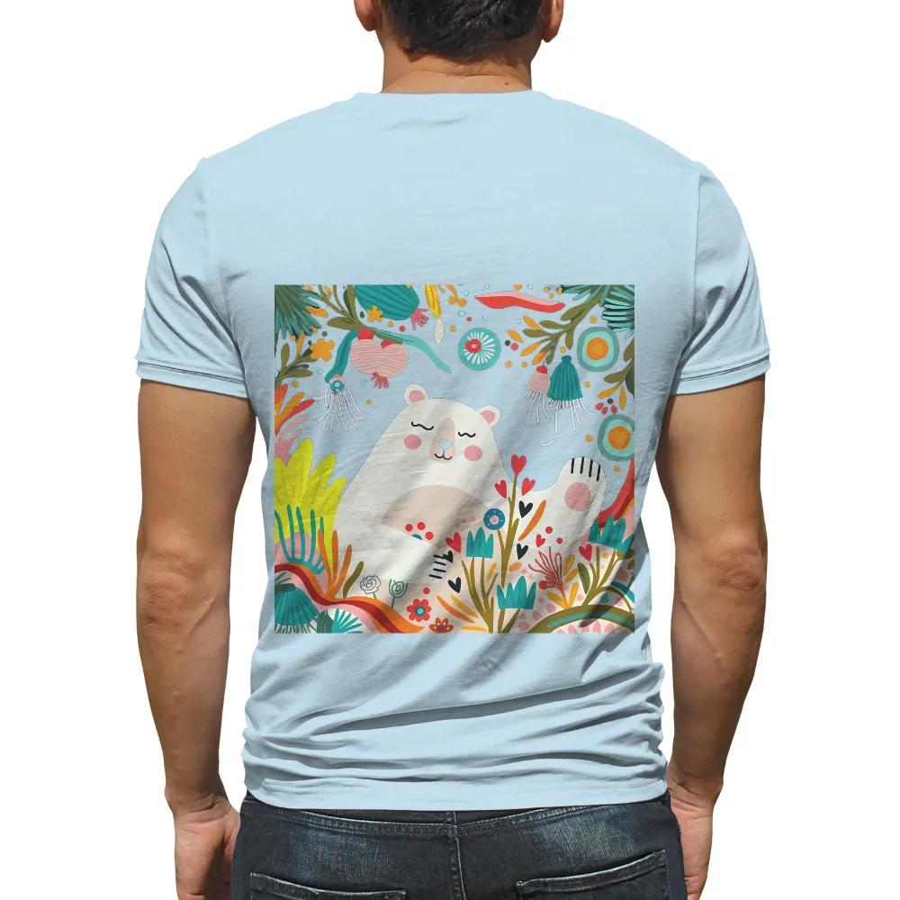 T-Shirts Custom: Whimsical White Bear in a Colorful Forest|peace love camping shirt