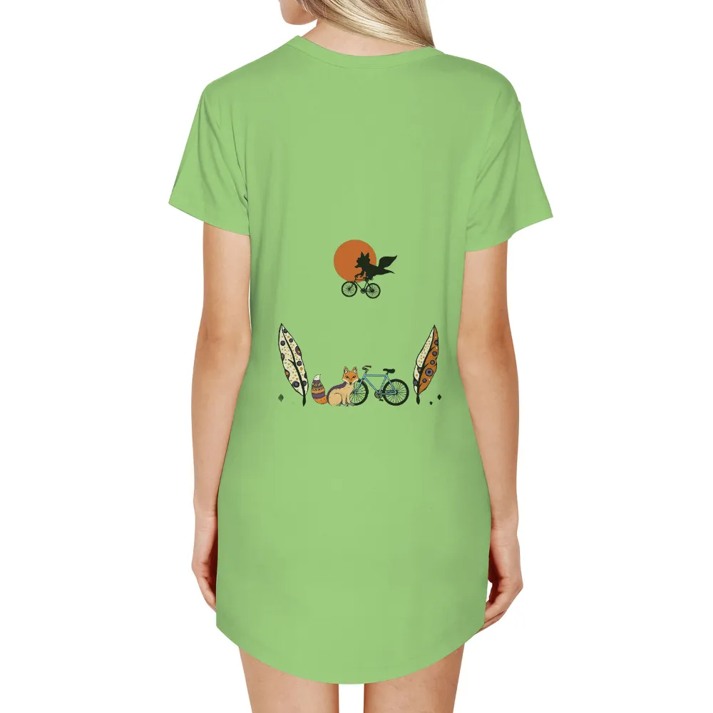 T-Shirts Design: Whimsical Fox Adventure with Feathers and Bicycle|adventure time shirt sex