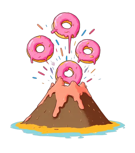 T-Shirts Design: Whimsical Donut Volcano - Funny & Quirky