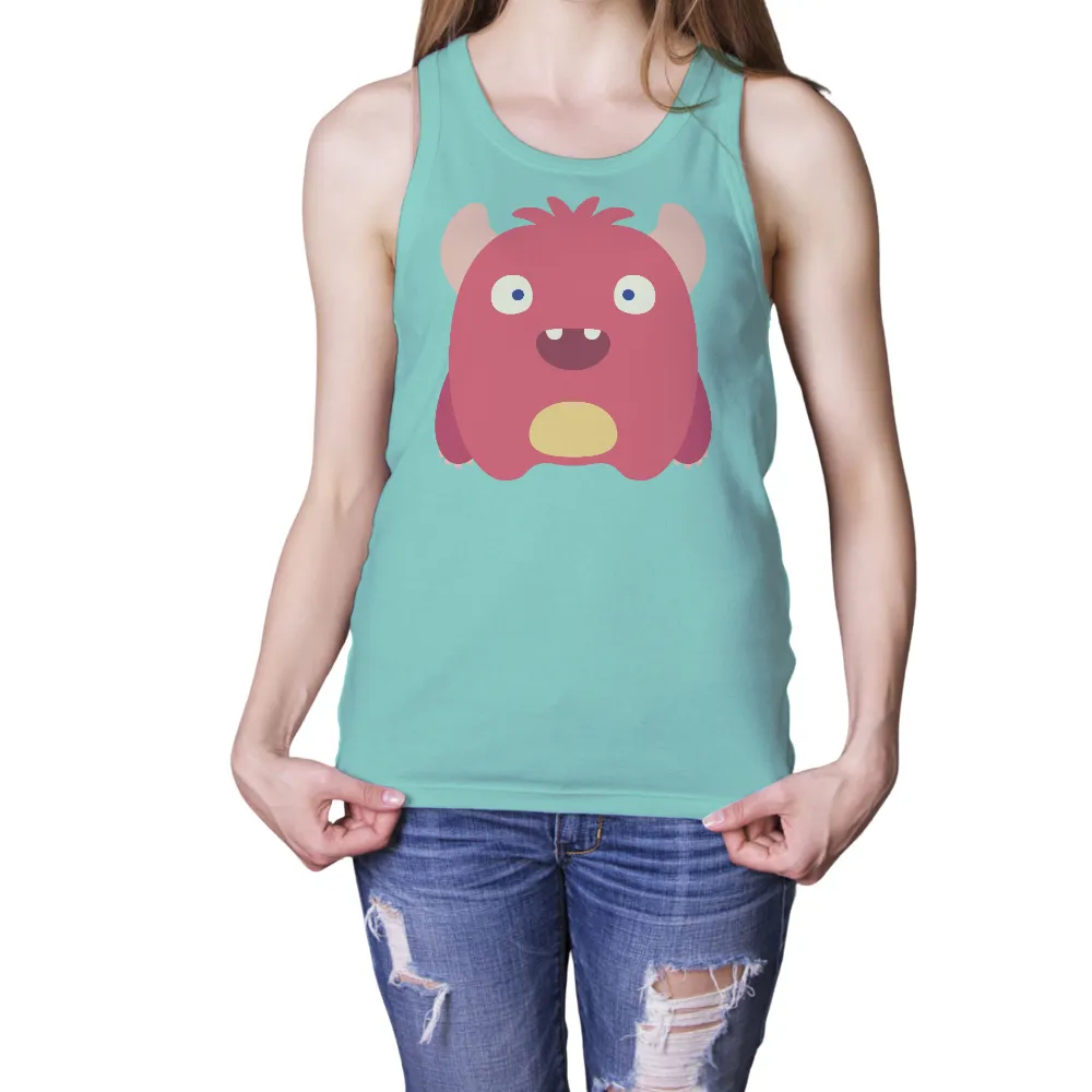 Shirts Graphic Tees: Whimsical Pink Monster Adventure|pokemon forest shirt