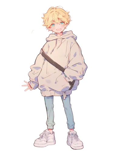 Anime character in beige hoodie and jeans - baggy clothes anime