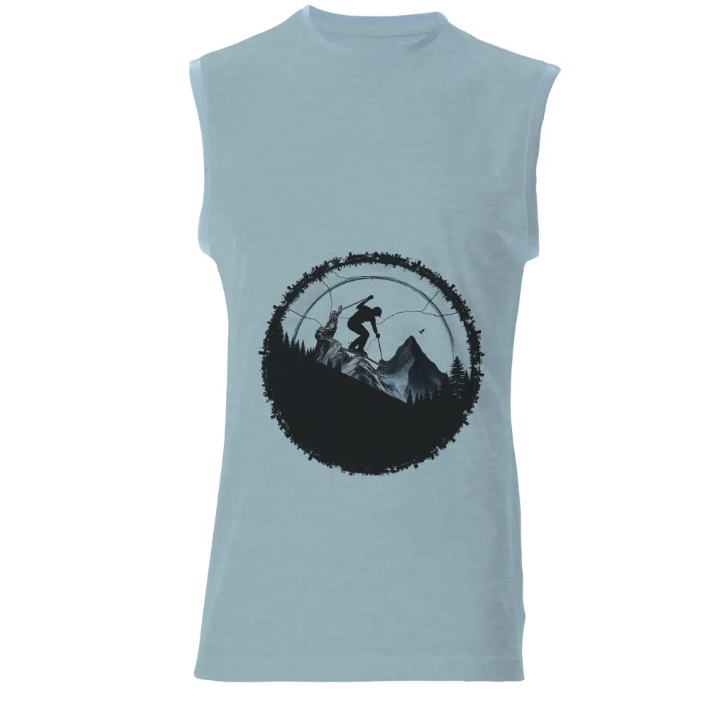 Custom Tee Shirts: Adventure Skier in the Mountains| mountain range