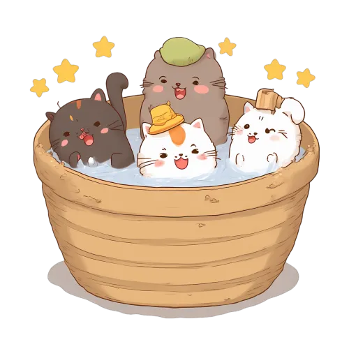 T-Shirts Pattern: Adorable Cats in a Wooden Tub Under the Stars