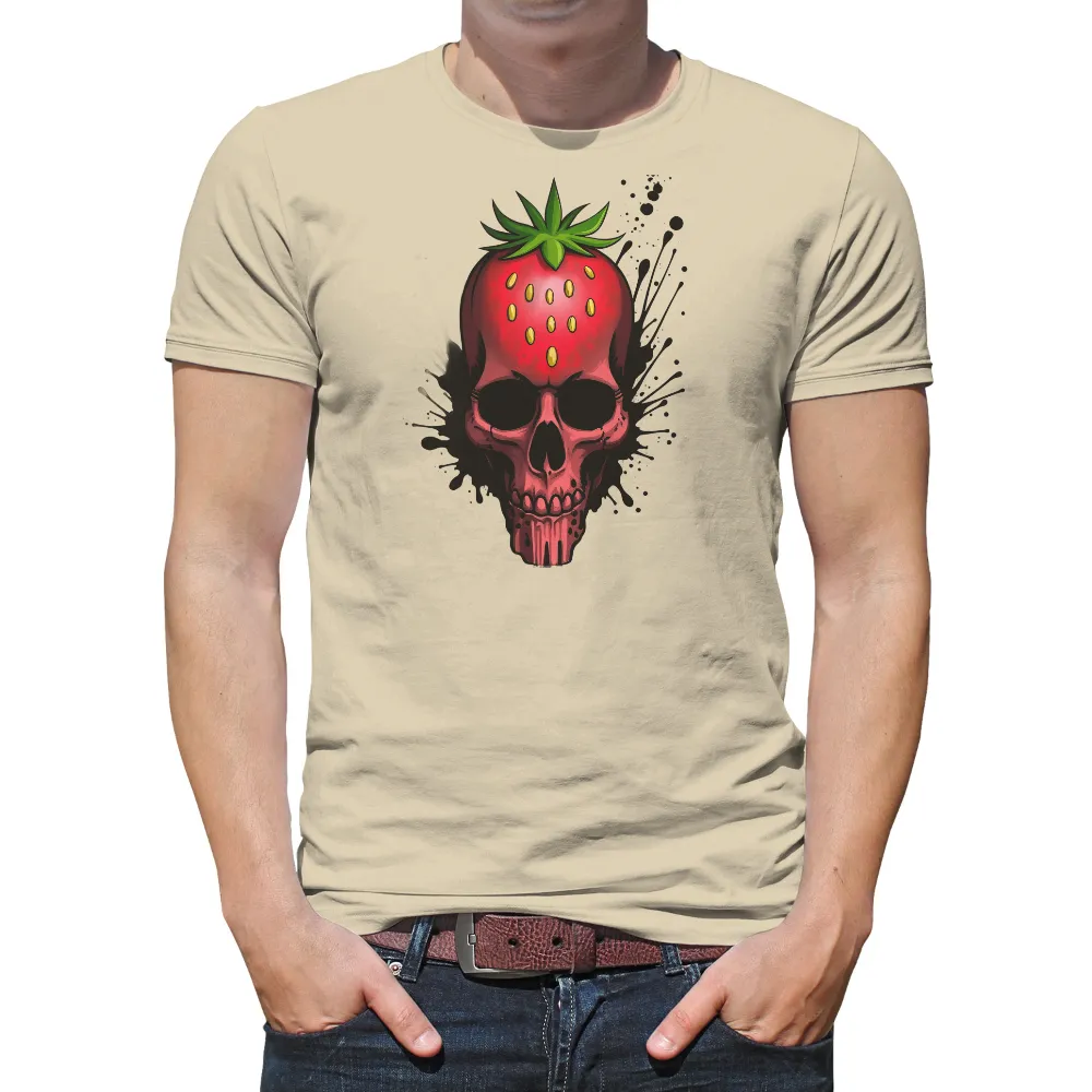 Graphic Tees: Strawberry Skull Art | Surreal & Whimsical Design| Deep black background