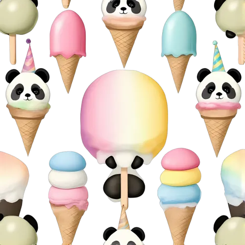 T-Shirts Pattern: Whimsical Panda Ice Cream Cones