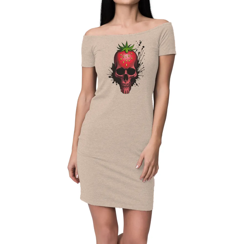 Graphic Tees: Strawberry Skull Art | Surreal & Whimsical Design| Green leaves on skull