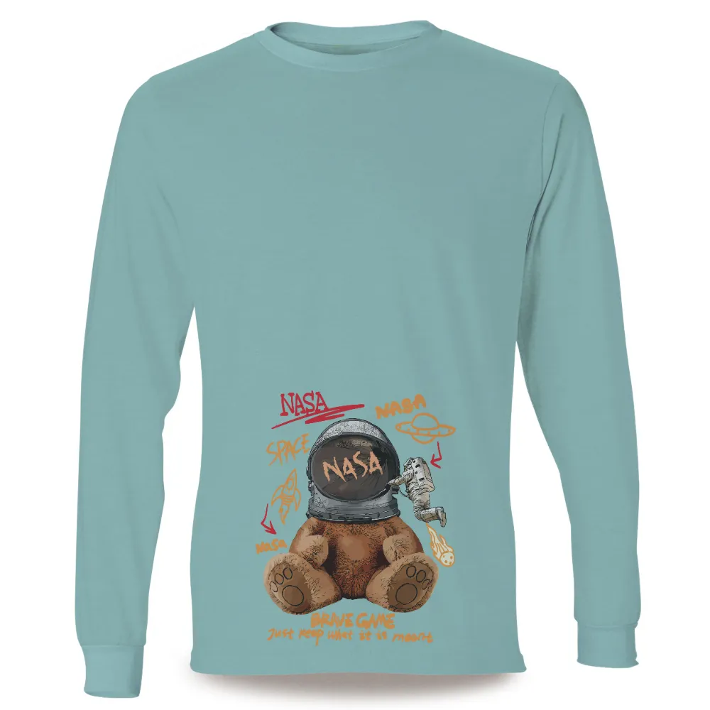 TShirt Printing: Teddy Bear Astronaut - Explore the Cosmos with Comfort|neon riot nasa shirt