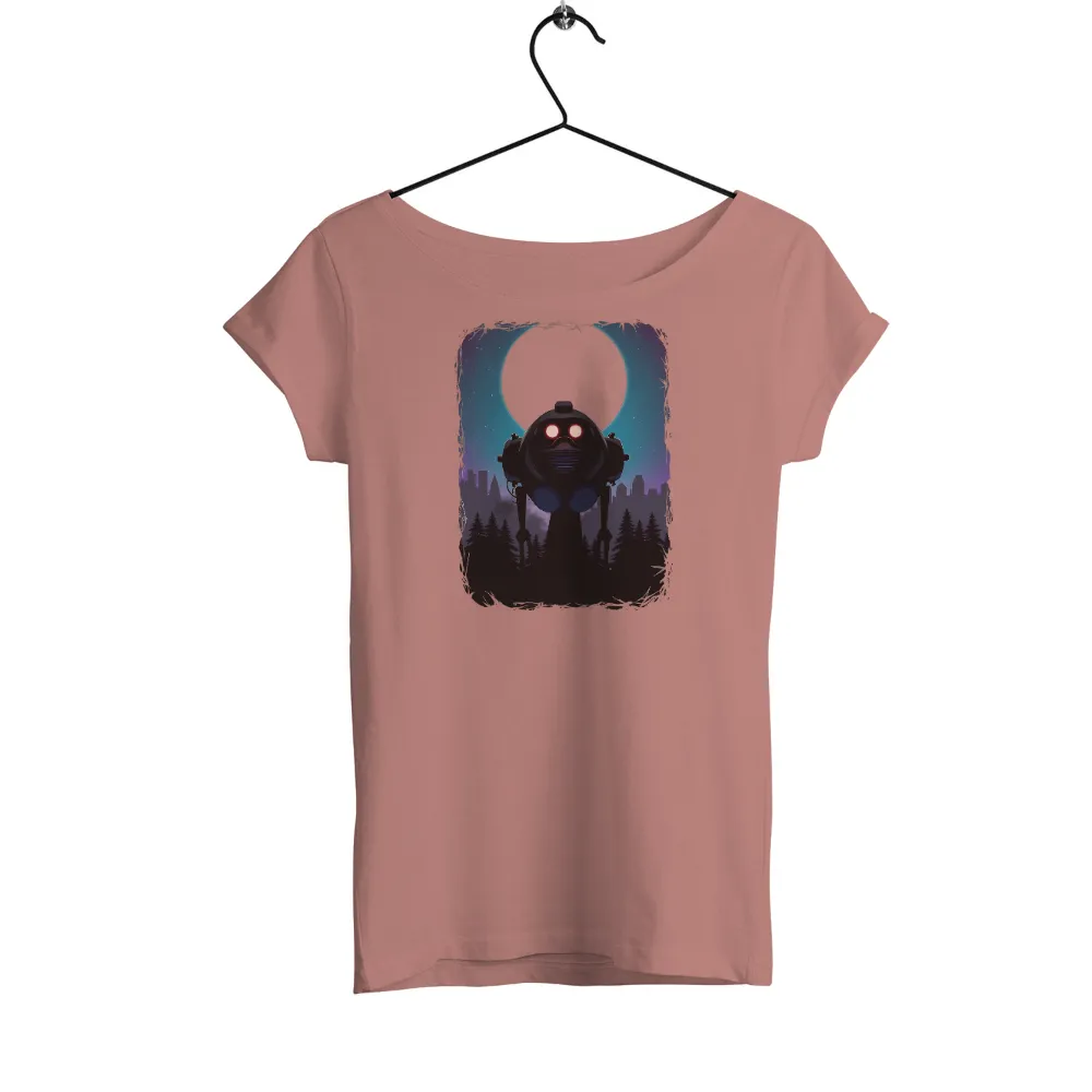 T-Shirts Custom: Cyberpunk Robot Guardian | Night Watcher| robot under a crescent moon