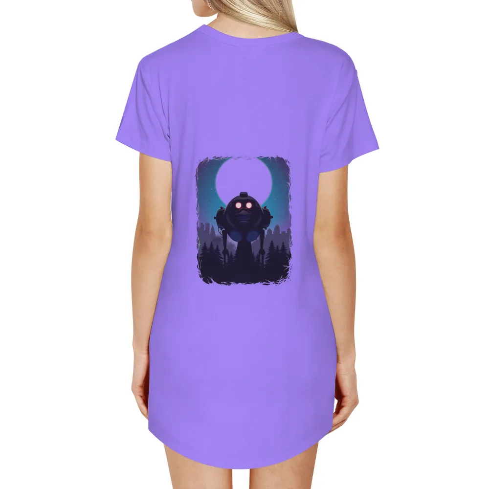 T-Shirts Custom: Cyberpunk Robot Guardian | Night Watcher| robot standing in a forest