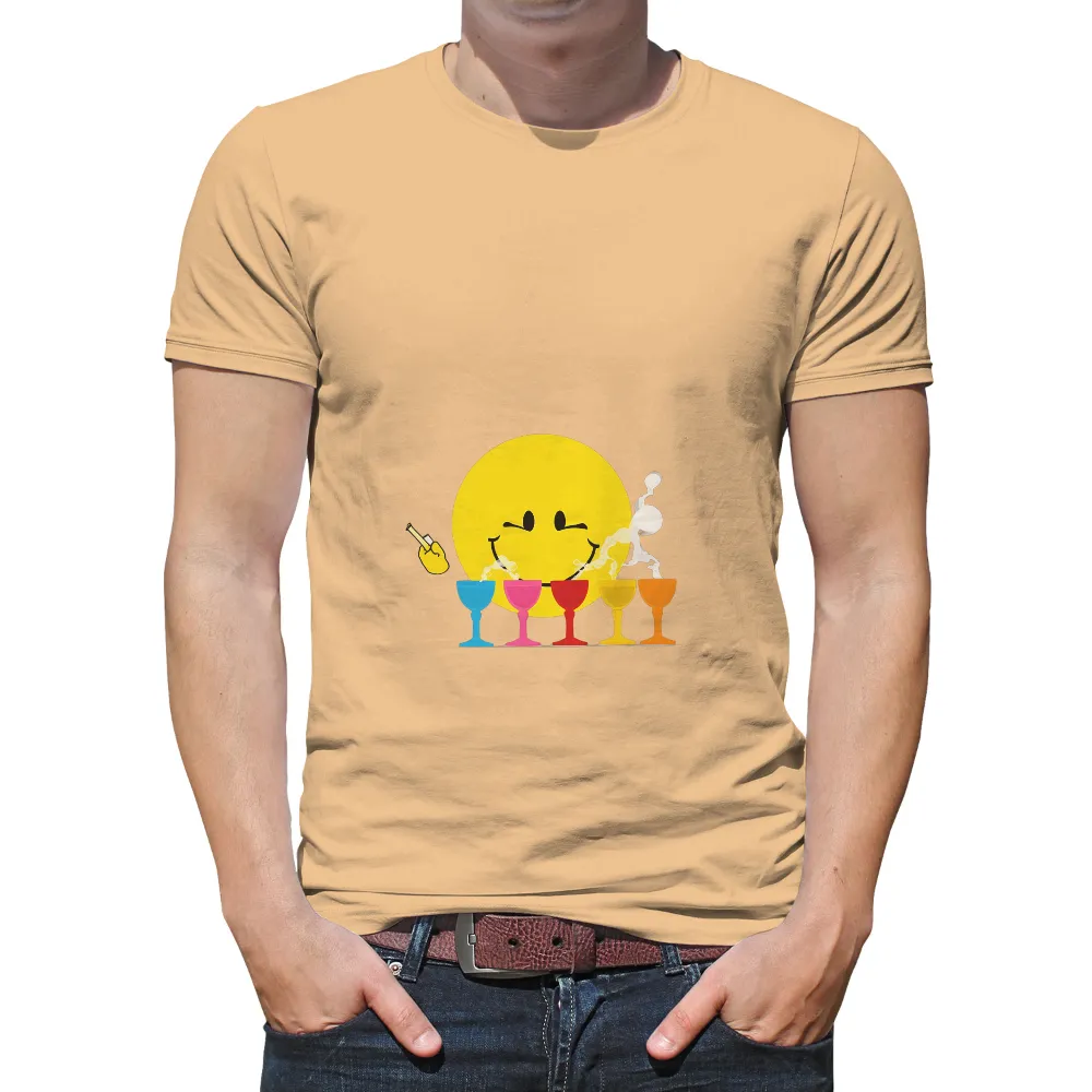 Customized Tee Shirts: Cheerful Smiley Face with Cocktail Glasses|smiley face valentine shirt