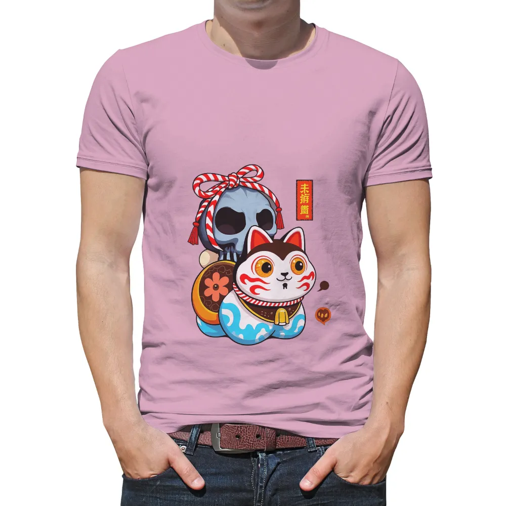 Tee Shirt Printing: Maneki Neko & Skull - A Blend of Tradition and Modern Art| Japanese culture