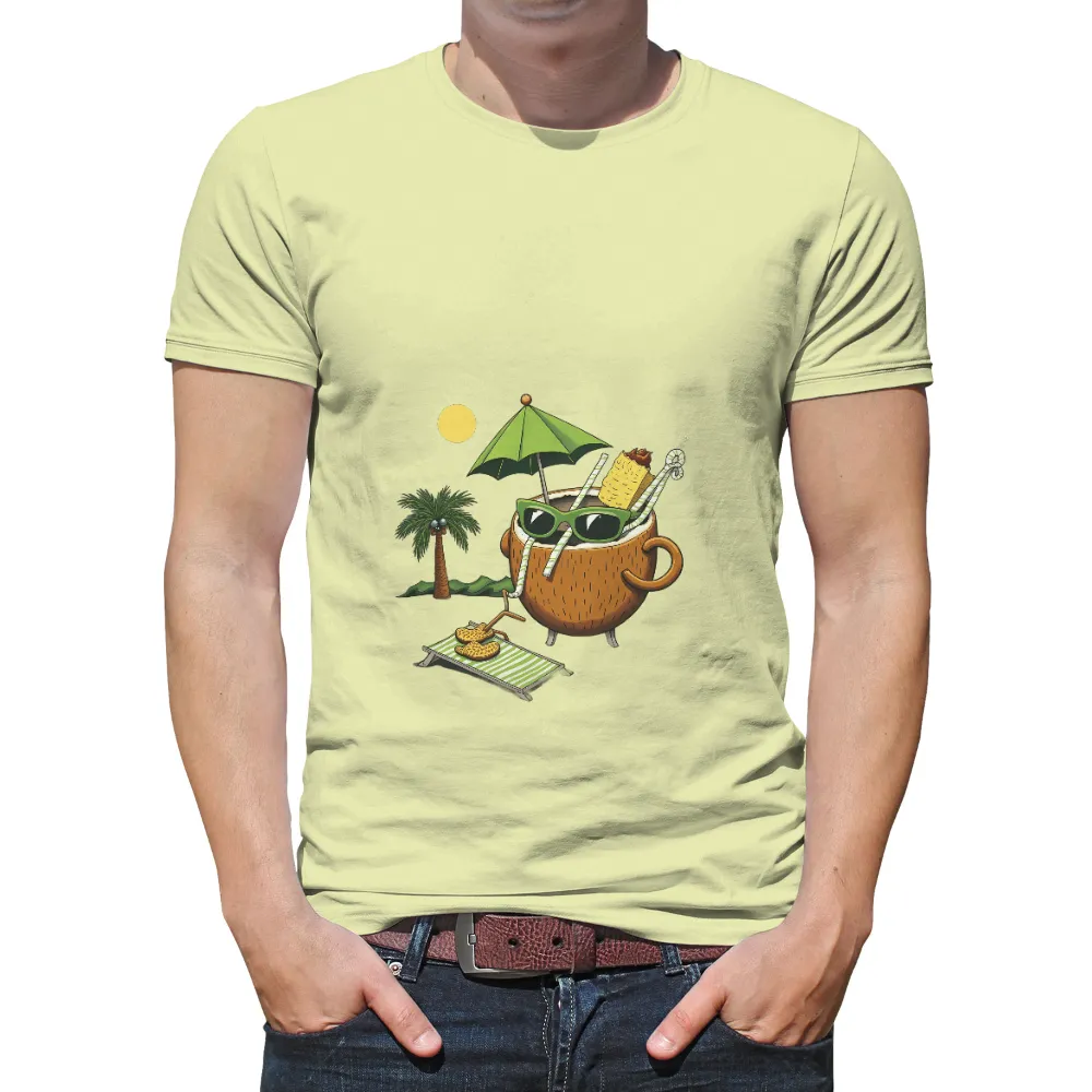 T-Shirts Custom: Coconut Drink Night Relaxation| Tropical beach under a full moon