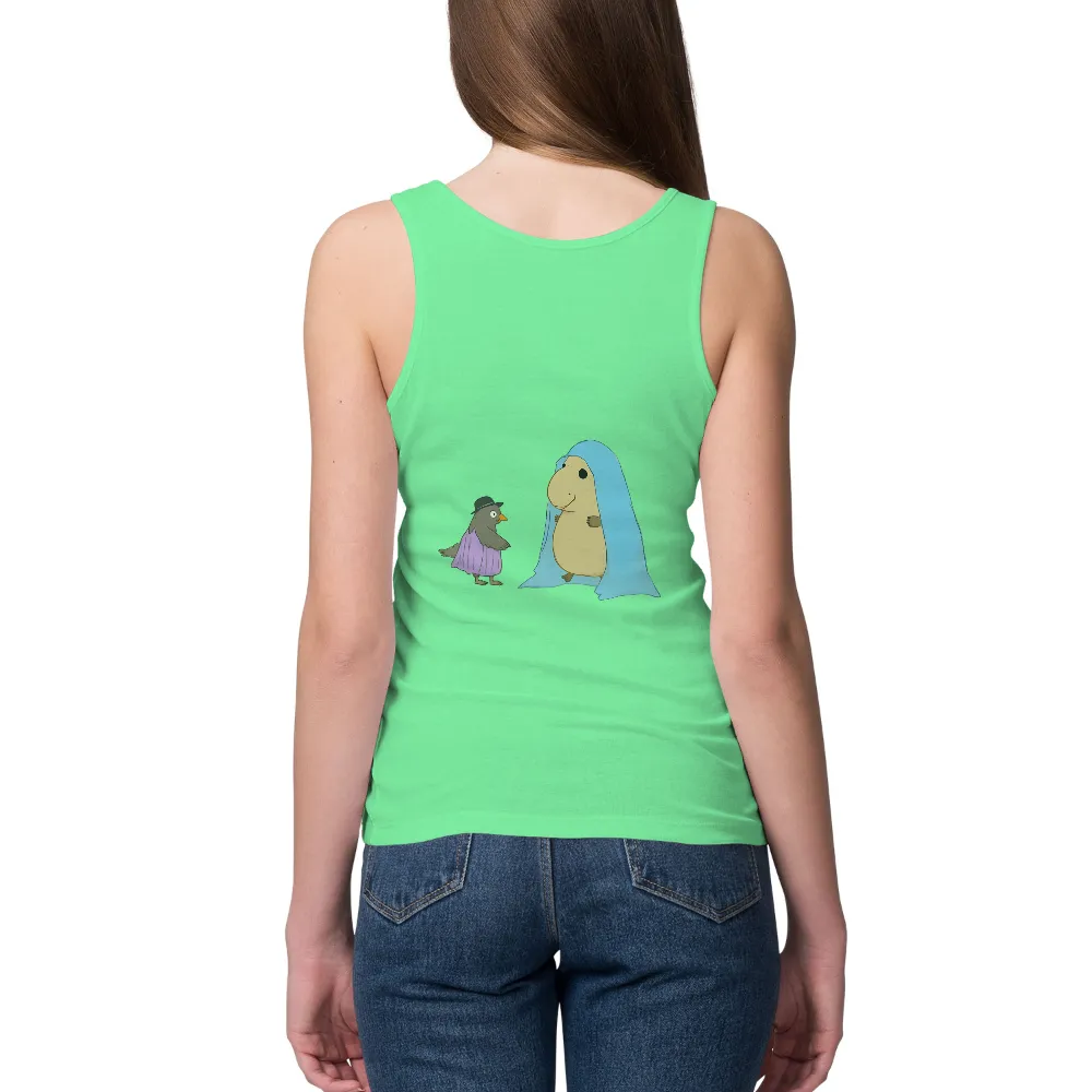 Tee Shirts Printed: Bird and Creature in Blanket - Minimalist Design|the original angry bird donald duck shirt