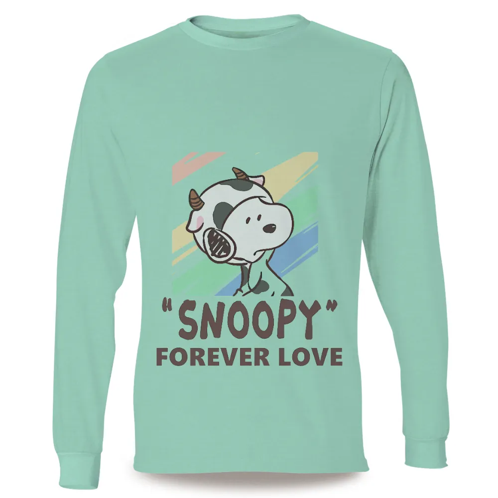 Snoopy Forever Love T-Shirt Printing - Pop Culture, Cow Costume, Pastel Colors|snoopy valentine t shirt