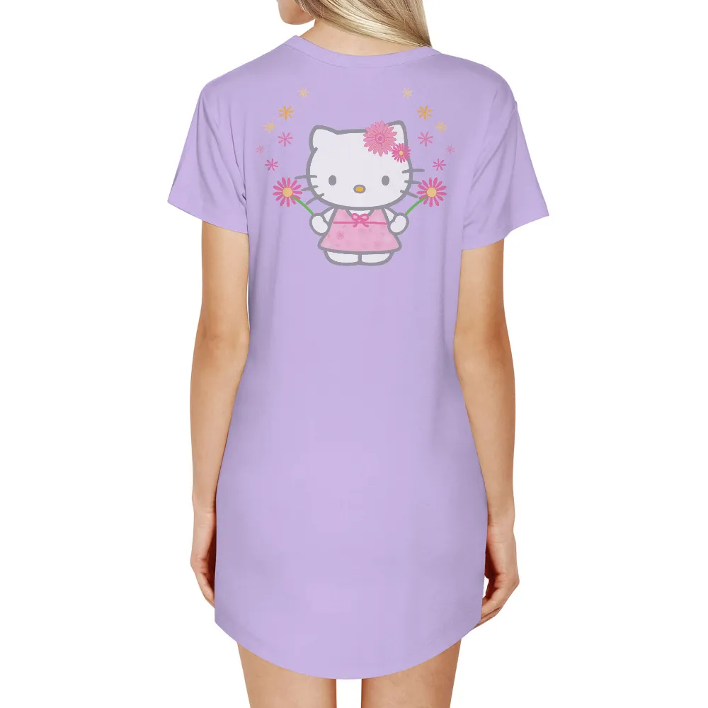 Custom Tee Shirts: Whimsical Cat with Flowers - Artistic Design|roblox cute t shirt pink