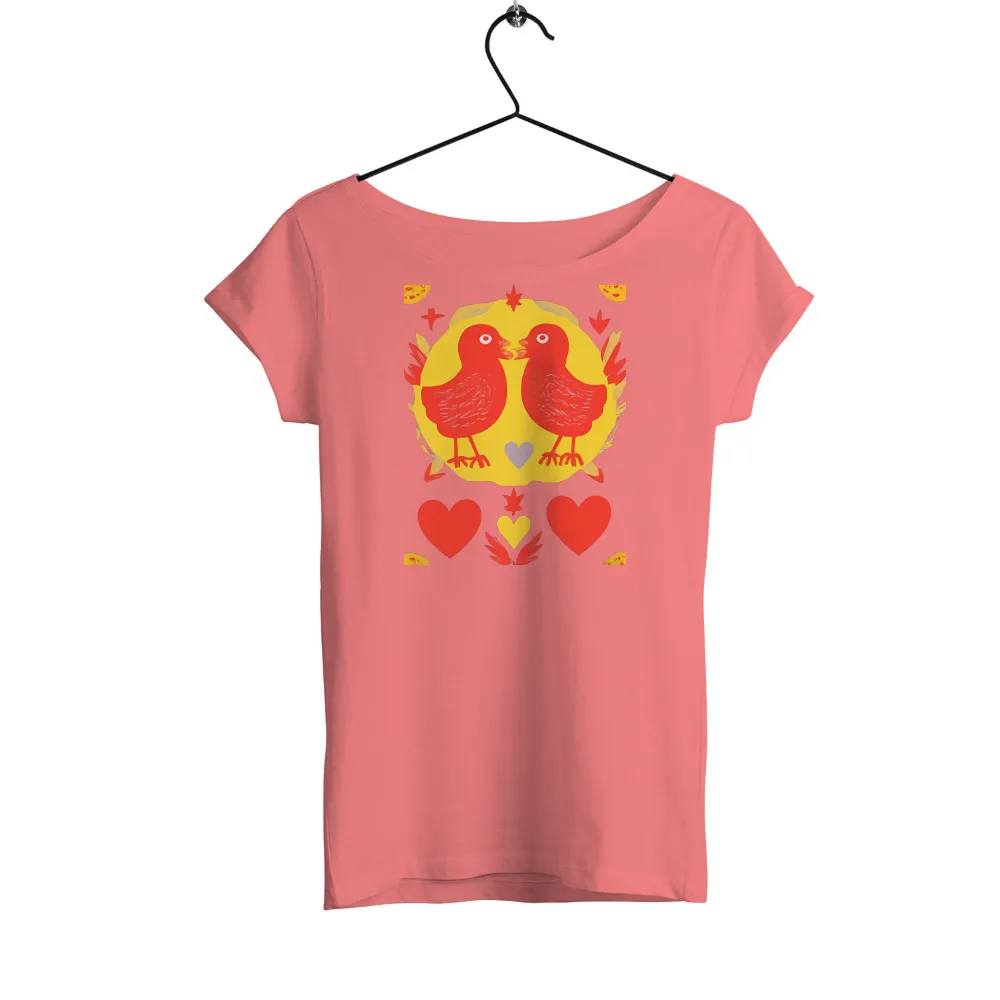 TShirt Printing: Love Birds - Whimsical Artistic Design|neon yellow bleached shirt