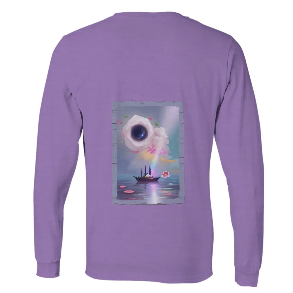 T-Shirts Custom: Dream Voyager - Surreal Journey with Sailor and Eye|white t shirt rainbow stripe