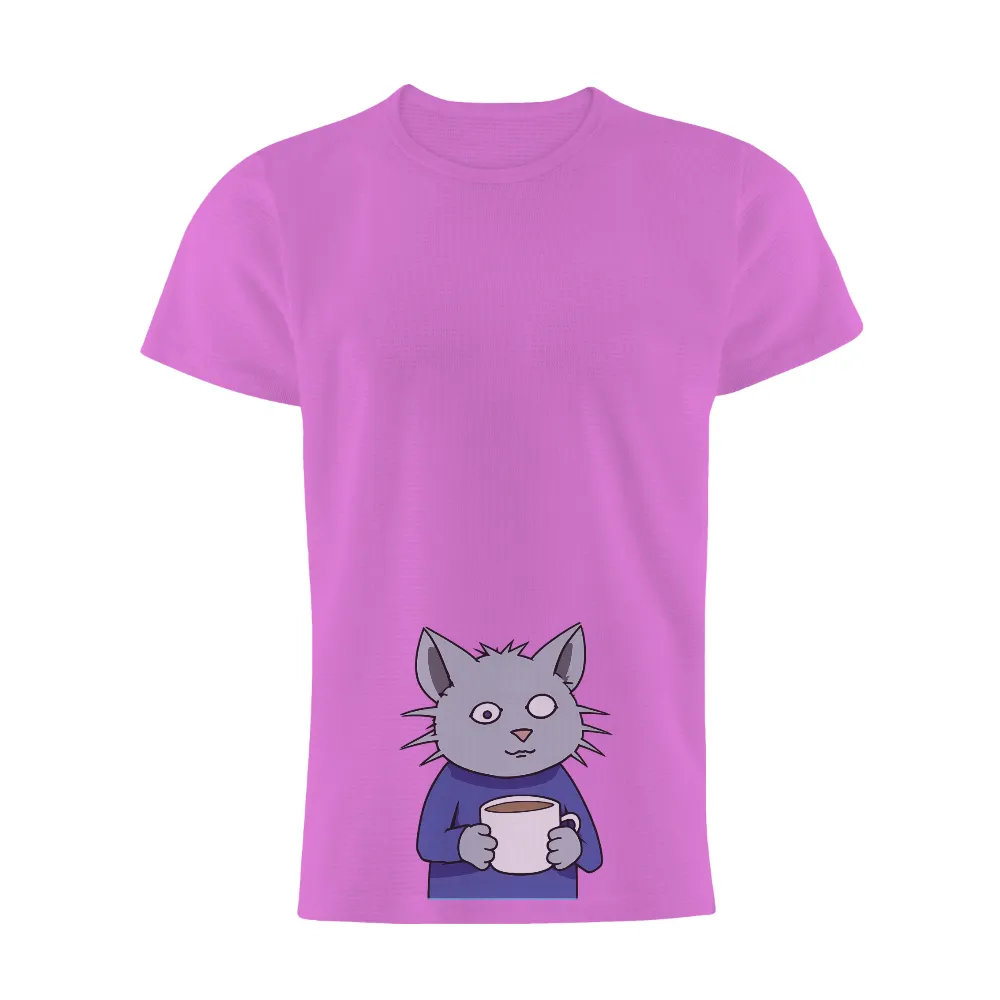 TShirt Printing: Whiskers' Morning Reflection - Cat, Coffee, Philosophy|simplicity tee shirt pattern