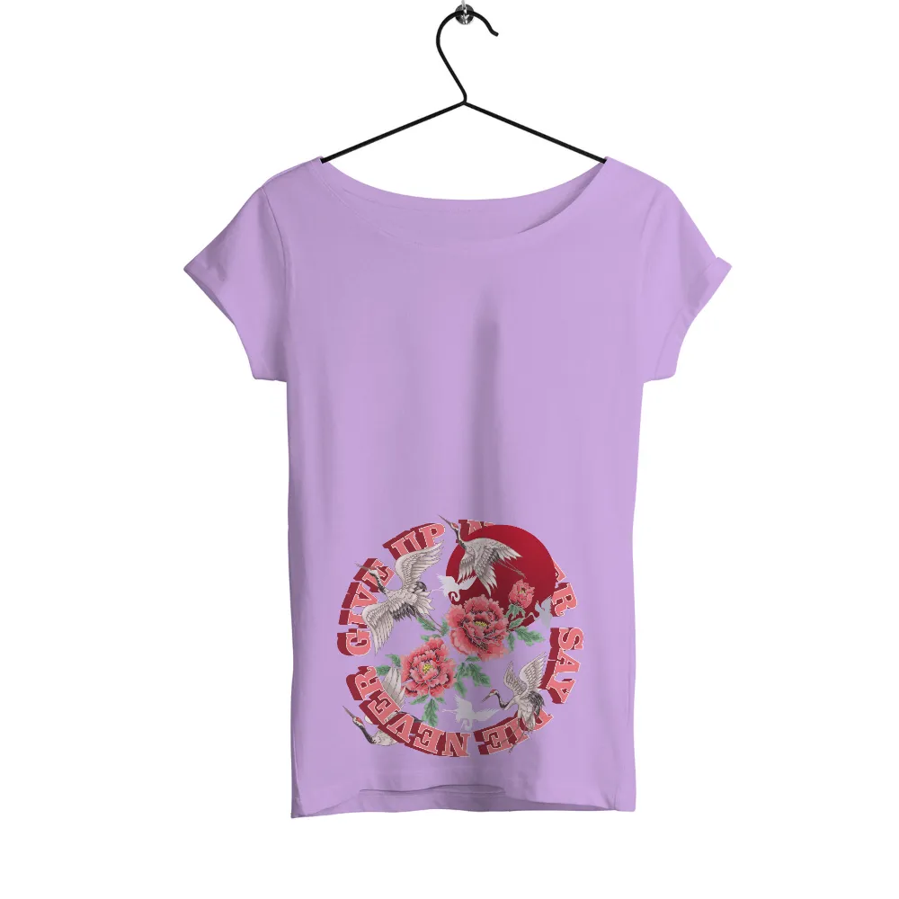 T-Shirt Printing: Give It All Never Give Up - Cranes and Peonies Design|t shirt painting on nature