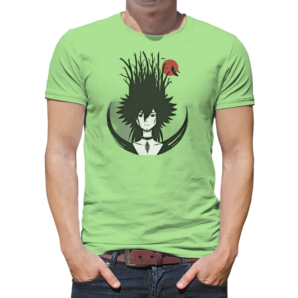 Shirts Graphic Tees: Enigmatic Forest Guardian Under Crimson Moon|cartoon character long sleeve shirts