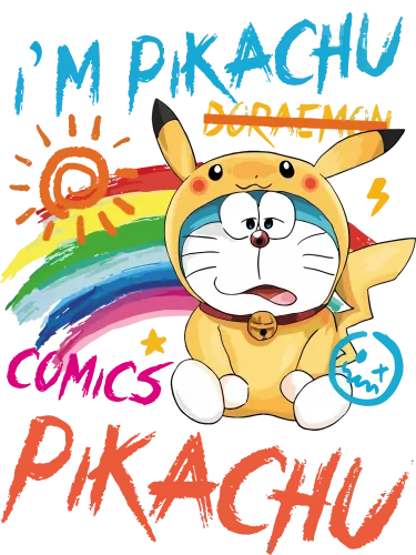 TShirt Printing: Pikachu x Doraemon Crossover - Whimsical Anime Design