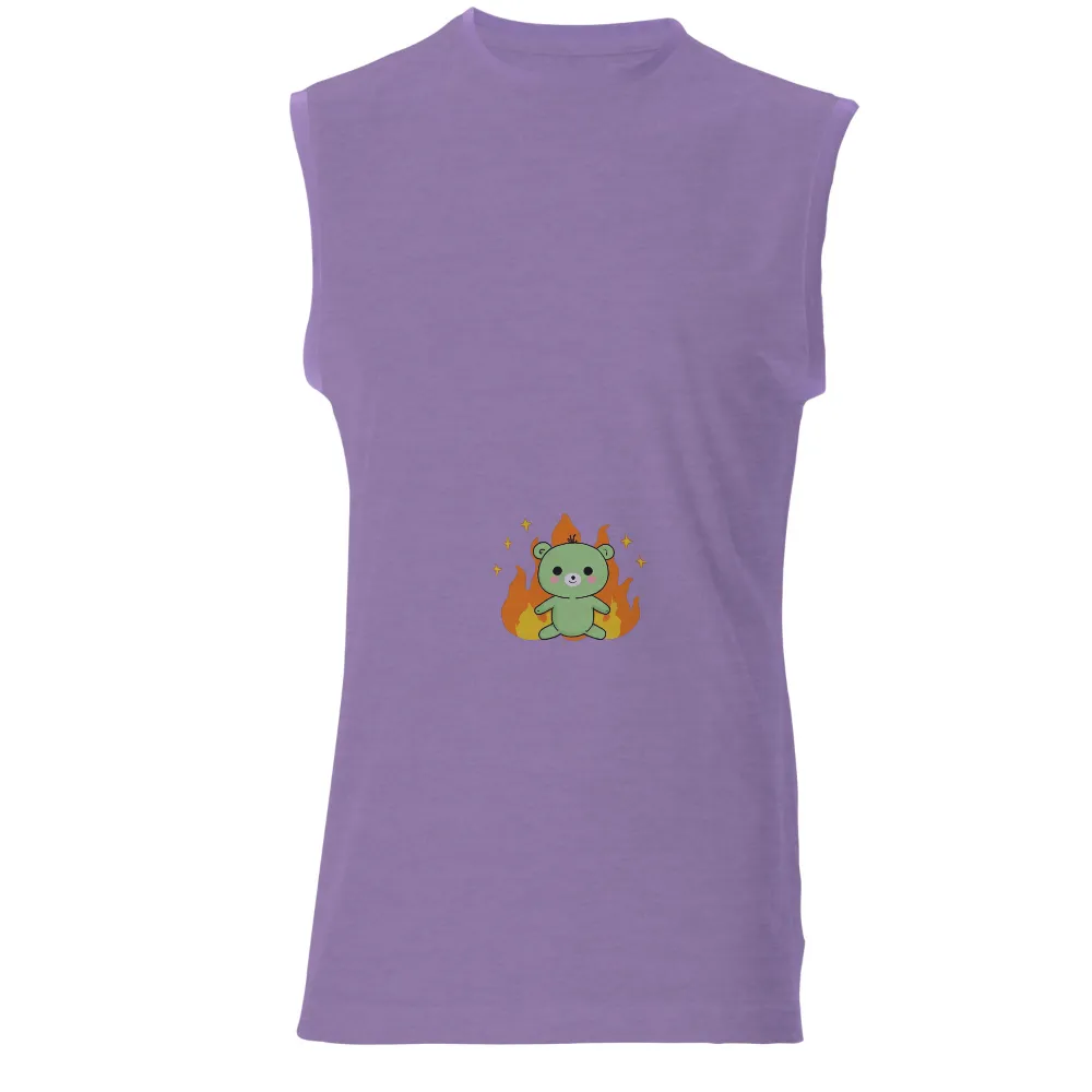 Custom Tee Shirts: Green Teddy Bear in Flames - Artistic Design|flames capfriendly