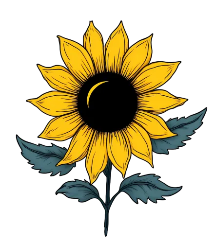 Tee Shirts Printed: Sunflower Crescent Moon - Artistic Nature Design