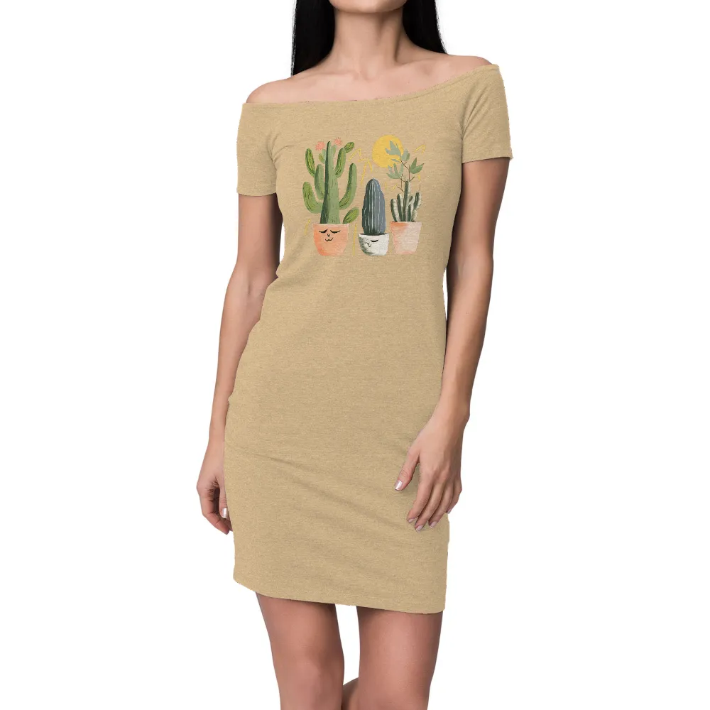 T-Shirts Pattern: Whimsical Cacti in Pots | Nature & Tranquility|Whimsical cacti in pots