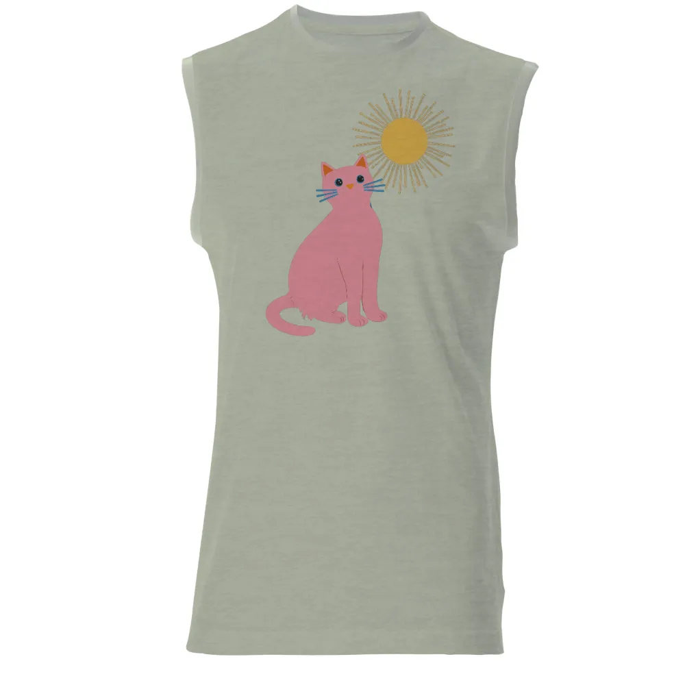 Custom T-Shirt Printing: Pink Cat and Sun - Hope and Happiness|big and tall sun protective clothing